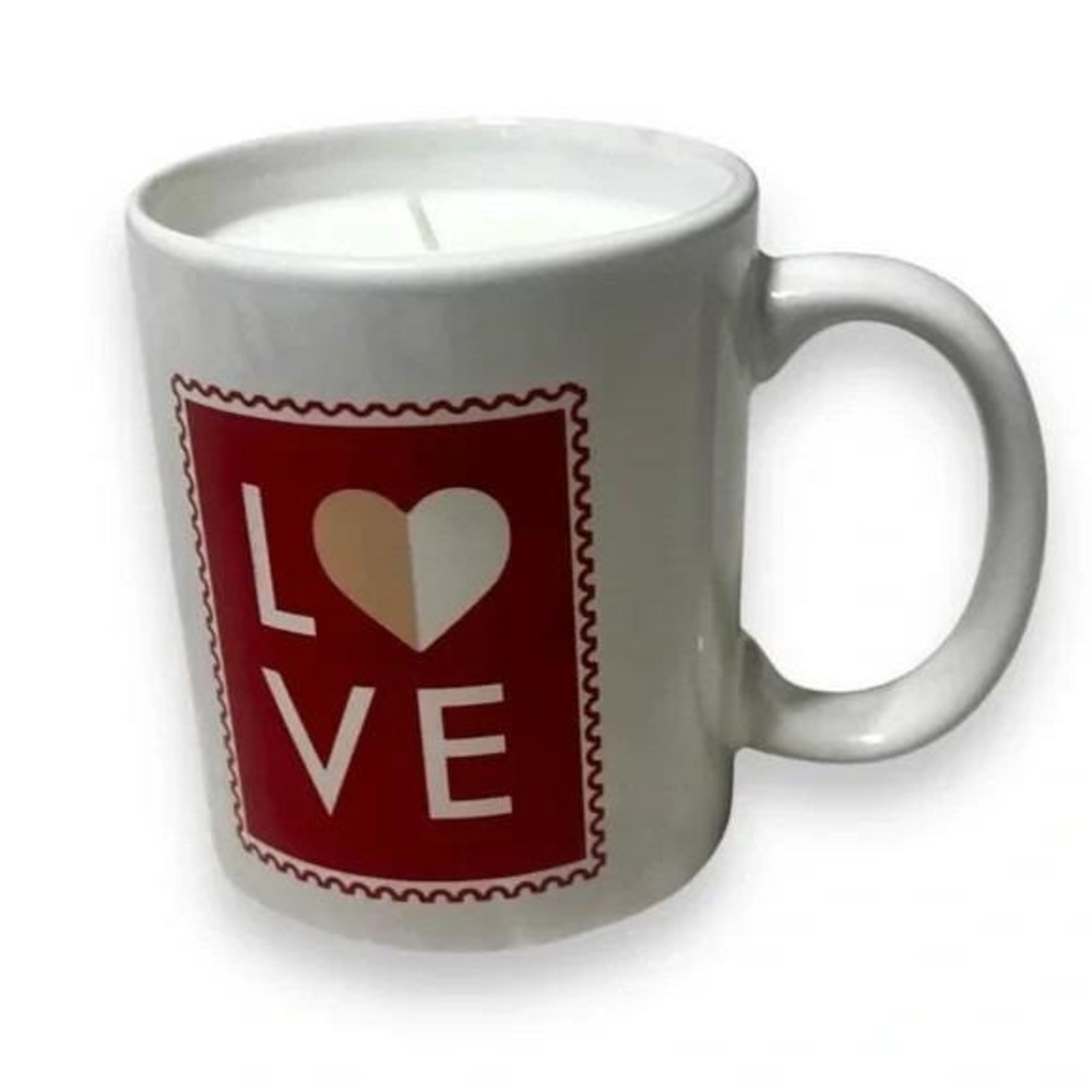 Love Stamp Coffee Mug Primrose Scented Candle Handmade 11 oz Valentine Gift E95